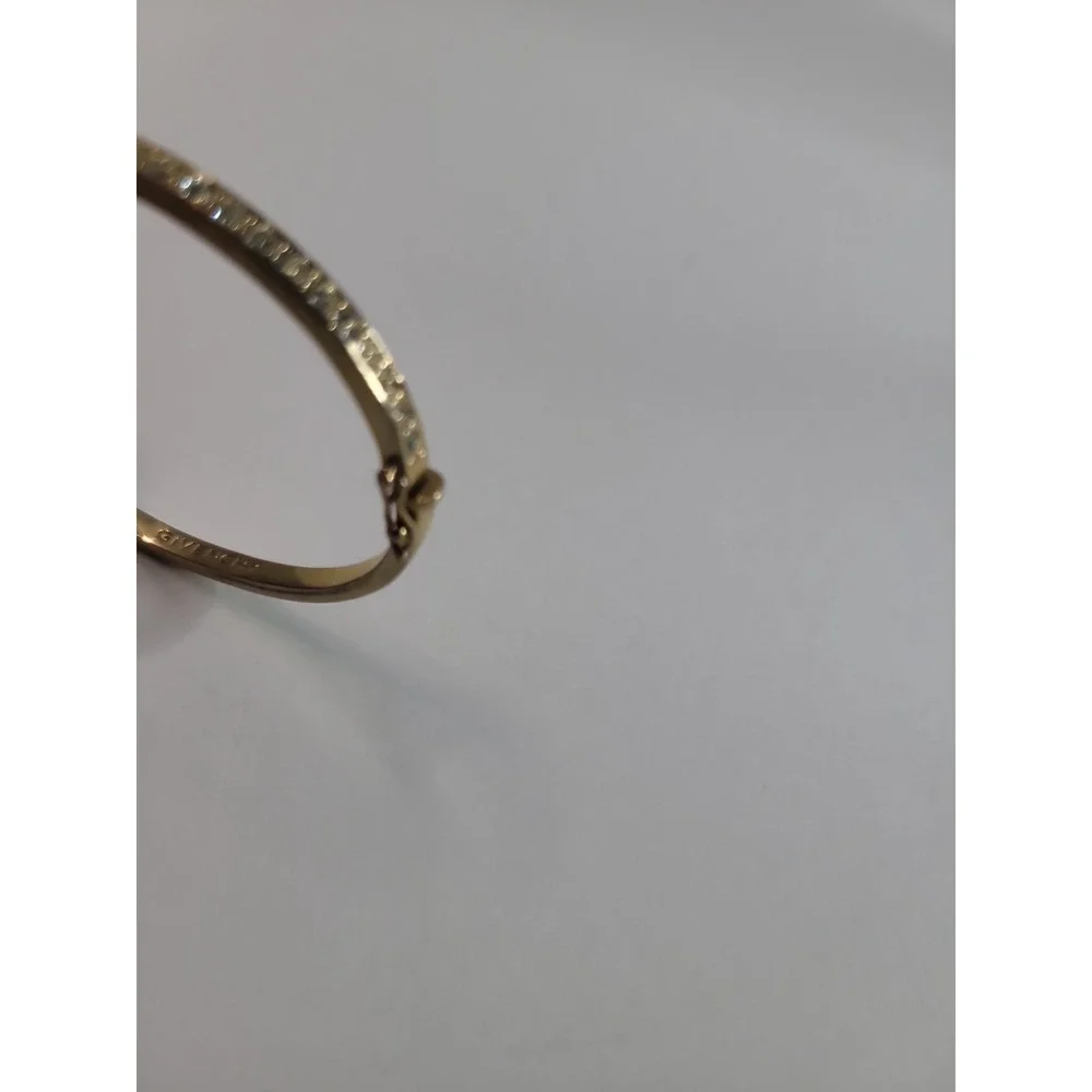 Vintage Givenchy Signed Gold Tone Clear Rhinestones Hinged Bangle Bracelet